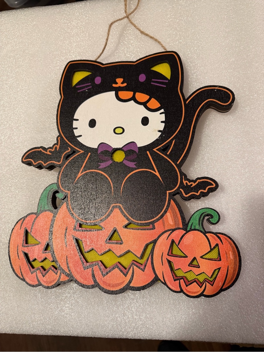 Hello Kitty Halloween Black Cat Wall Hanging with Orange Pumpkins
